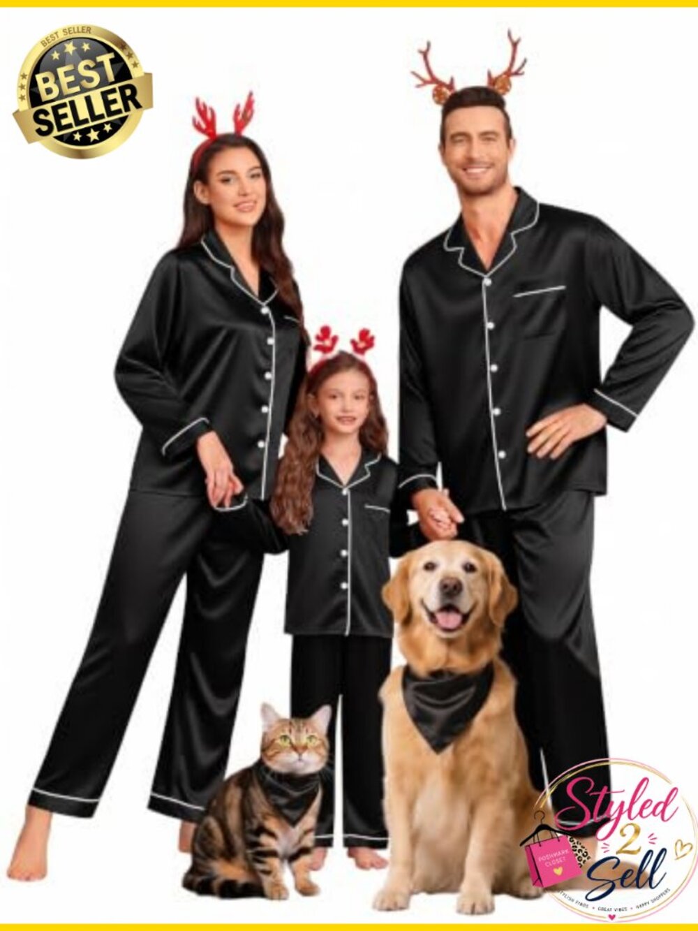Silk Satin Matching Family Pajama Set Button Down Long Sleeve Sleepwear